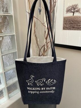 Tote Bag Embroidery Funny Spiritual Religious Pray Faith. Made in Canada